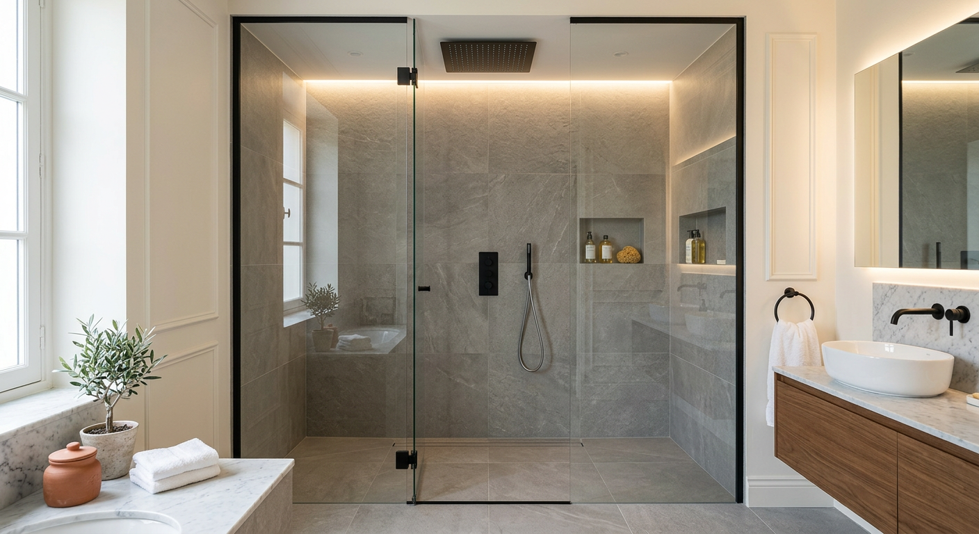 Installation de salle de bain moderne avec douche à l'italienne à Montreuil